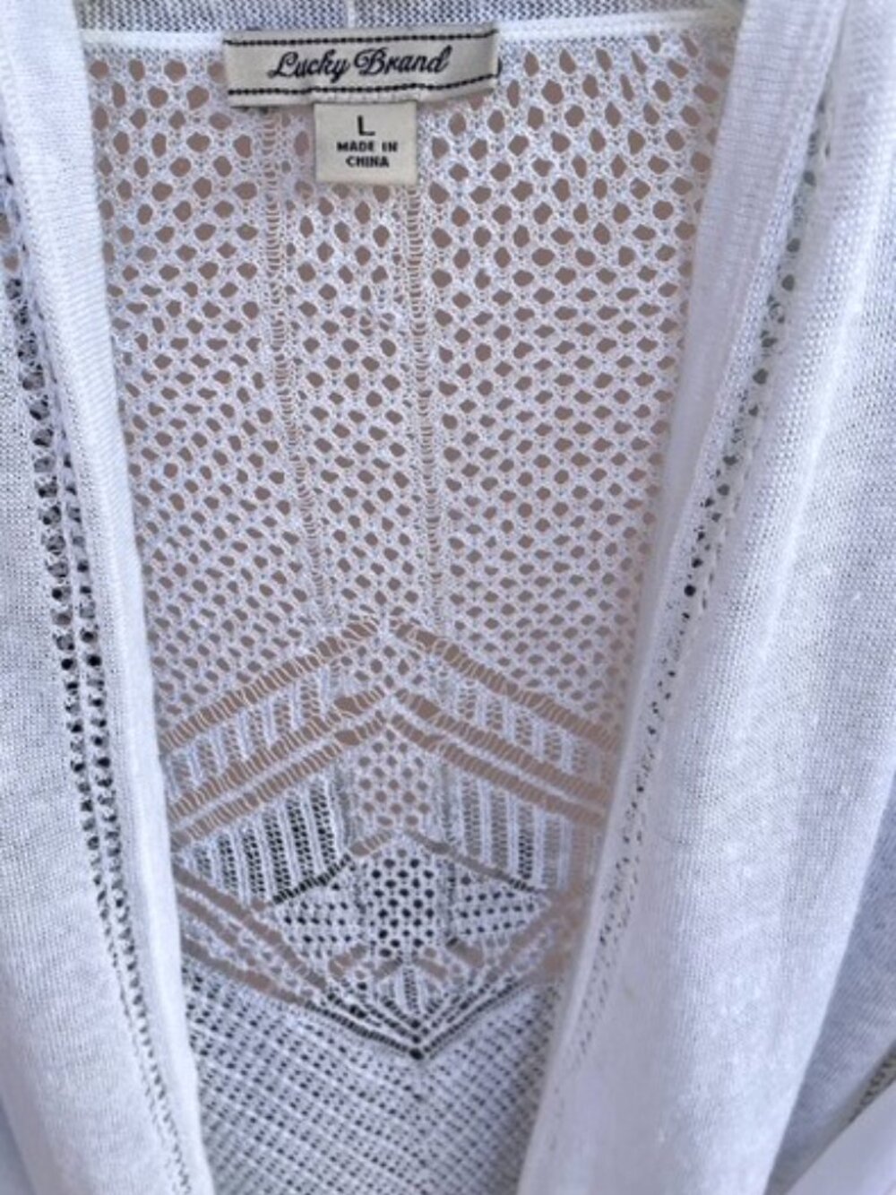 Lucky Brand Linen Open Front Cardigan White Crochet Lightweight - Picture 5 of 5